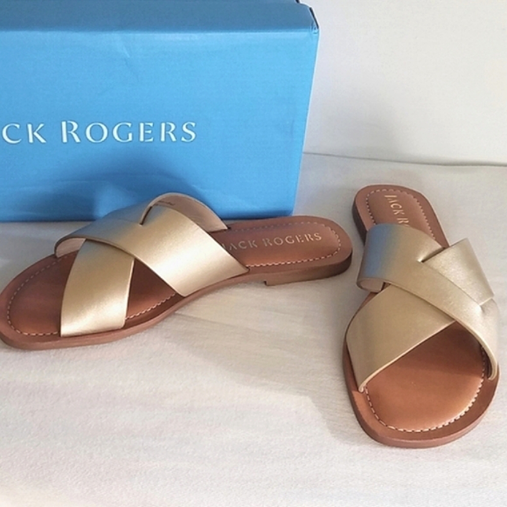 Jack Rogers Slotted Sloan X-Band Leather Metallic Sandals - Picture 5 of 9